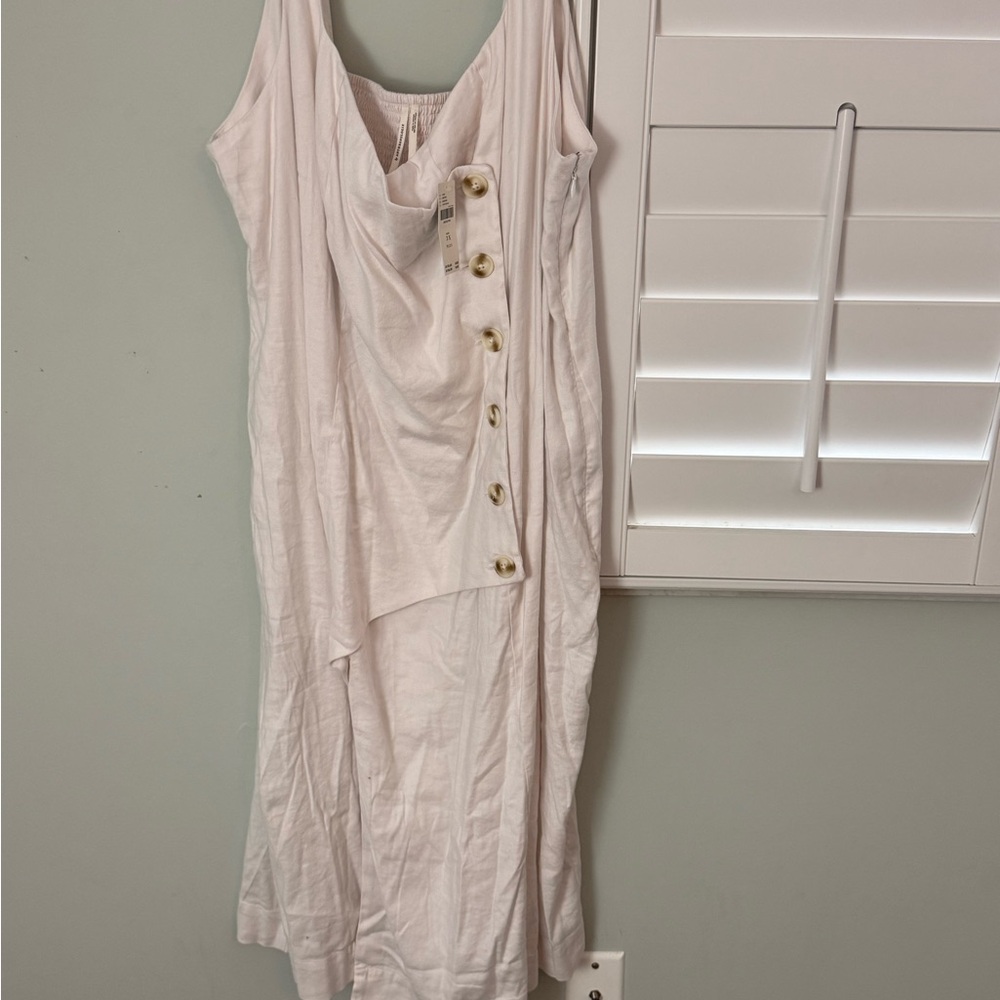 Anthropologie NWT Sleeveless Square-Neck Linen Button Wrap Midi Dress 3X - Picture 10 of 12